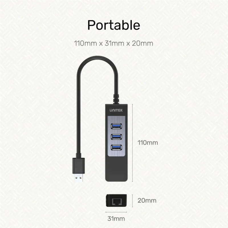 Network Card Unitek HUB 3 Port USB3.0 + Gigabit LAN Y-3045C