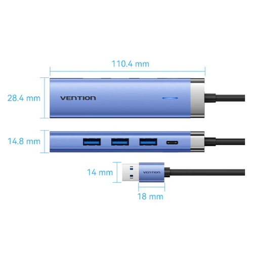 כרטיס רשת USB Vention USB-A to USB-A x3 | LAN 1GB | USB-C | HUB TGFSB