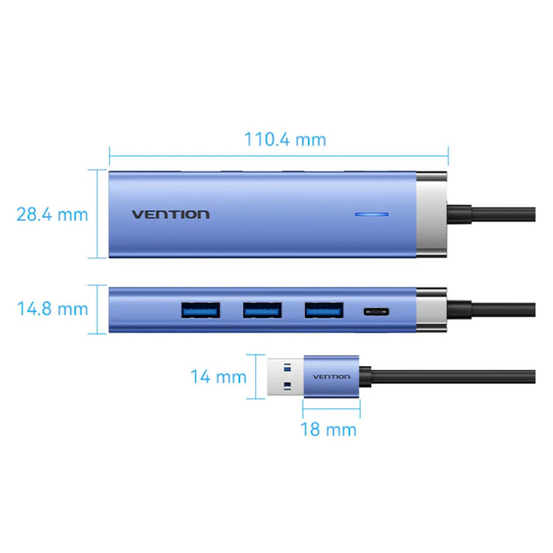 USB Network Card Vention USB-A to USB-A x3 | LAN 1GB | USB-C | HUB TGFSB