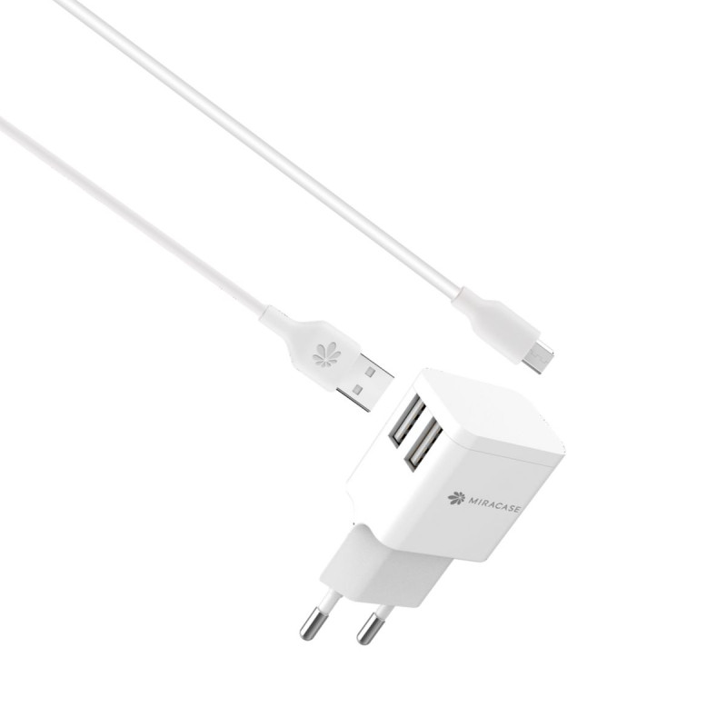 Wall Charger Miracase UNIVERSAL WALL CHARGER 2.4A 1.2M 2USB 5V Color: white