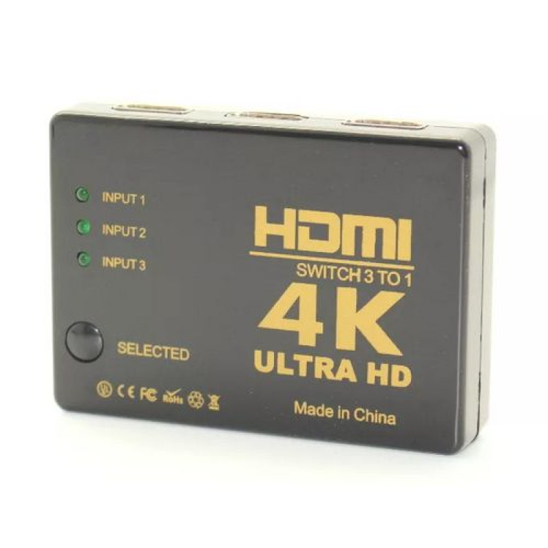 Screen Adapter Gold Touch 4K HDMI Switch 1 To 3 Port with IR Remote Control