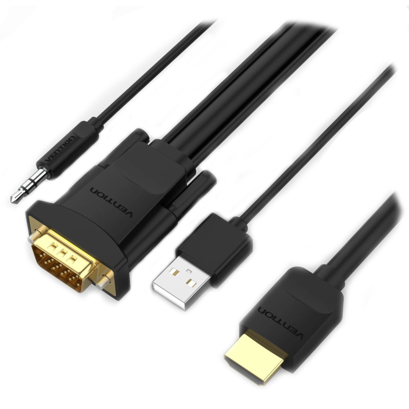 Кабель Vention HDMI (in) to VGA (out) with Audio + (Micro USB Power Input) - 3M