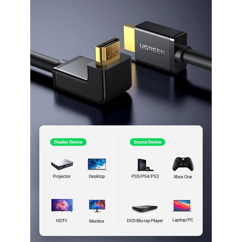 Кабель UGREEN HDMI 2.0 4K/60Hz 270° Gold Plated 2m 10121