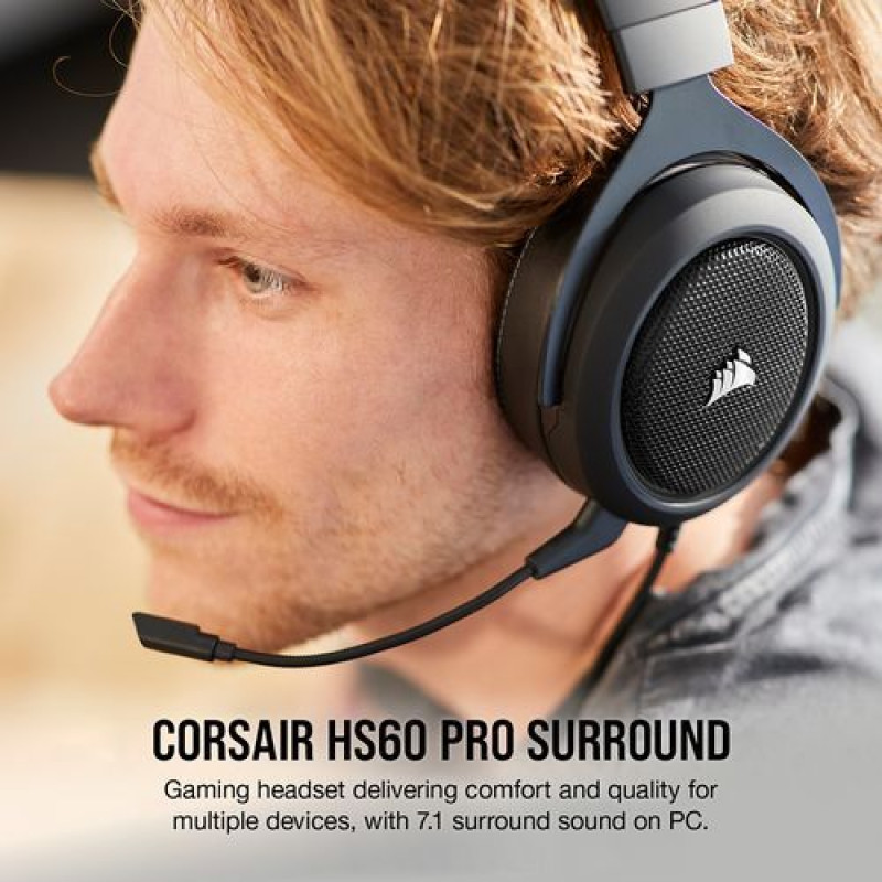 אוזניות גיימינג Corsair HS60 PRO SURROUND Gaming Headset Carbon צבע: אפור