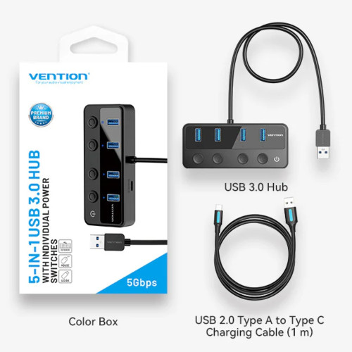 USB Splitter Vention USB-A to USB-A x4 | on/off Switches | USB-C HUB CHWBF