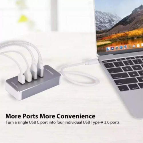 USB Splitter Avantree 4 Port USB Type C To USB3.0 Hub AV-FDKB-HUB001-GRY