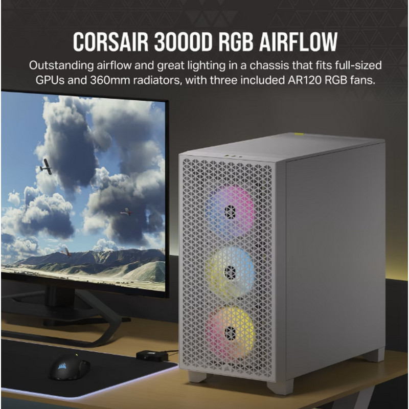 Case Corsair 3000D RGB AIRFLOW - white Mid-Tower