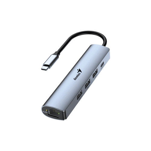 מפצל USB Genius UH-545 5-in-1 USB 3.0 Hub with Gigabit Ethernet UH-545 צבע אפור..