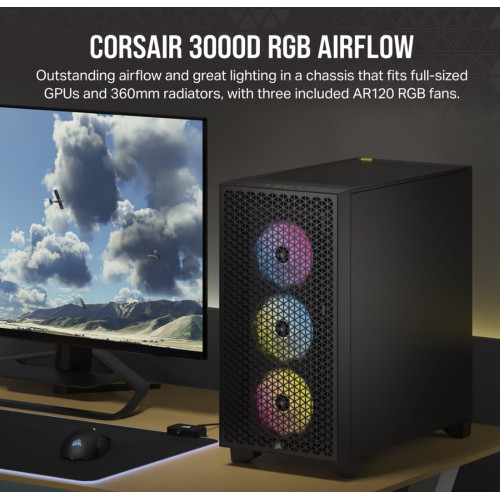 מארז Corsair 3000D RGB AIRFLOW - שחור Mid-Tower