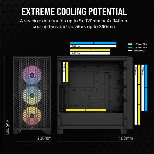 מארז Corsair 3000D RGB AIRFLOW - שחור Mid-Tower