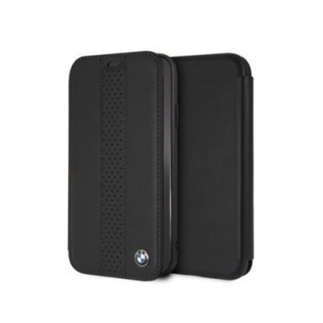Genuine leather book cover for iPhone XR in black, official BMW CG Mobile