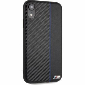Чехол для iPhone XR BMW M COLLECTION Carbon PU с красной полосой - тёмно-синий