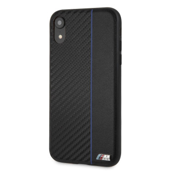 Чехол для iPhone XR BMW M COLLECTION Carbon PU с красной полосой - тёмно-синий