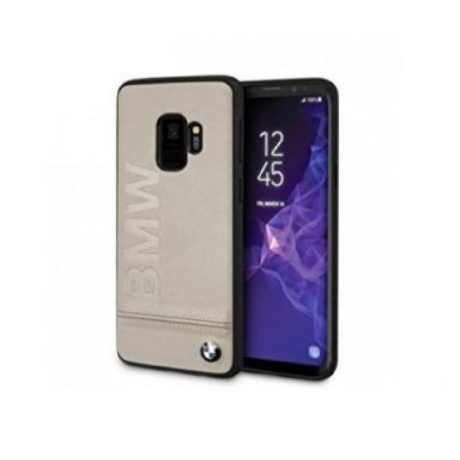 Official BMW genuine leather hard cover for Samsung Galaxy S9 in gray/brown