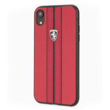 Жесткий чехол из кожи для iPhone XR в официальном цвете красный Ferrari. CG