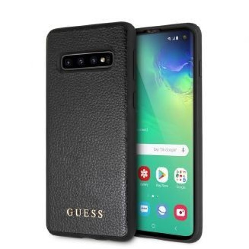 Жёсткий кожаный чехол CG Mobile Samsung Galaxy S10+ GUESS Цвет:черный