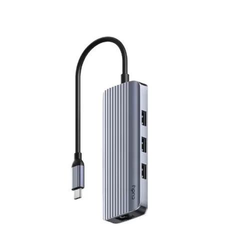 תחנת עגינה CUDY 4K-60Hz HDMI 100W PD & 6-IN-1 USB-C Hub with GbE Docking Station UH606
