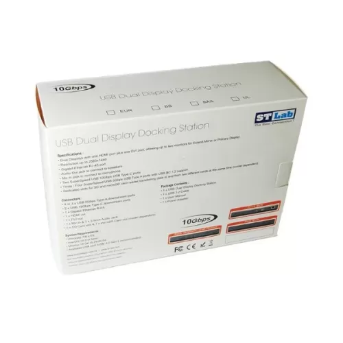 תחנת עגינה St-Lab U-2450 USB 10G DUAL Display DVI HDMI Universal Docking Station ST-U-2450