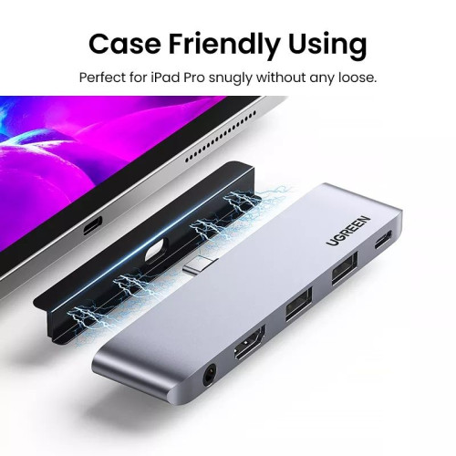 תחנת עגינה UGREEN USB-C to HDMI | USB-A x2 | 3.5 mm | USB-C | PD 100W 20199