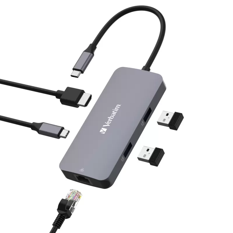 Док-станция Verbatim USB-C Pro Multiport Hub RJ45 / 2x USB-A / USB-C PD 32150 Док-станция Verbatim USB-C Pro Multiport Hub RJ45 / 2x USB-A / USB-C PD 32150