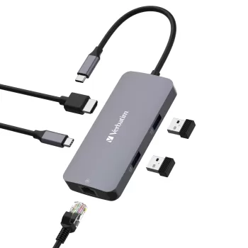 Dock Station Verbatim USB-C Pro Multiport Hub RJ45 / 2x USB-A / USB-C PD 32150 Dock Station Verbatim USB-C Pro Multiport Hub RJ45 / 2x USB-A / USB-C PD 32150