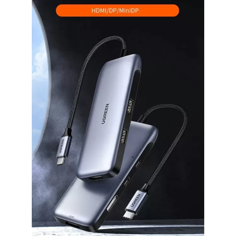 תחנת עגינה UGREEN USB-C to DP / mini DP / HDMI | USB-A x2 | PD Dock 80865