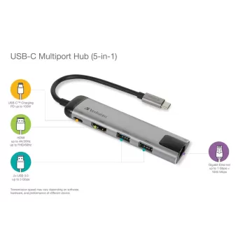 Dock Station Verbatim USB-C Multiport Hub USB 3.1 49141 Dock Station Verbatim USB-C Multiport Hub USB 3.1 49141