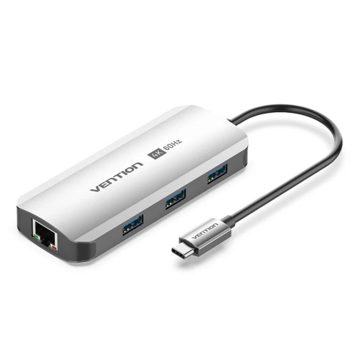 תחנת עגינה Vention USB-C to HDMI | USB-A x3 | LAN | USB-C PD100W | Dock TQHHB