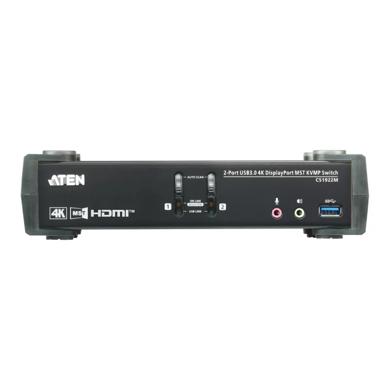 מתג KVM ATEN CS1922M 2-Port USB 3.0 4K DisplayPort MST KVMP CS1922M צבע שחור