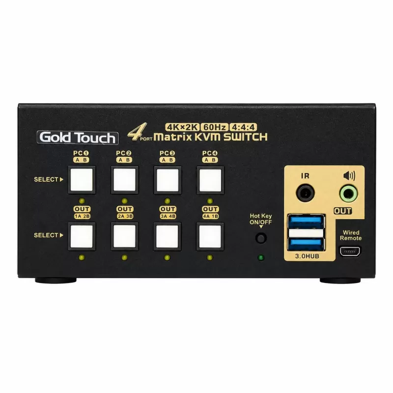 מתג Gold Touch Dual monitor Displayport KVM swtich – 4 Ports KVM-DPHD-4-2