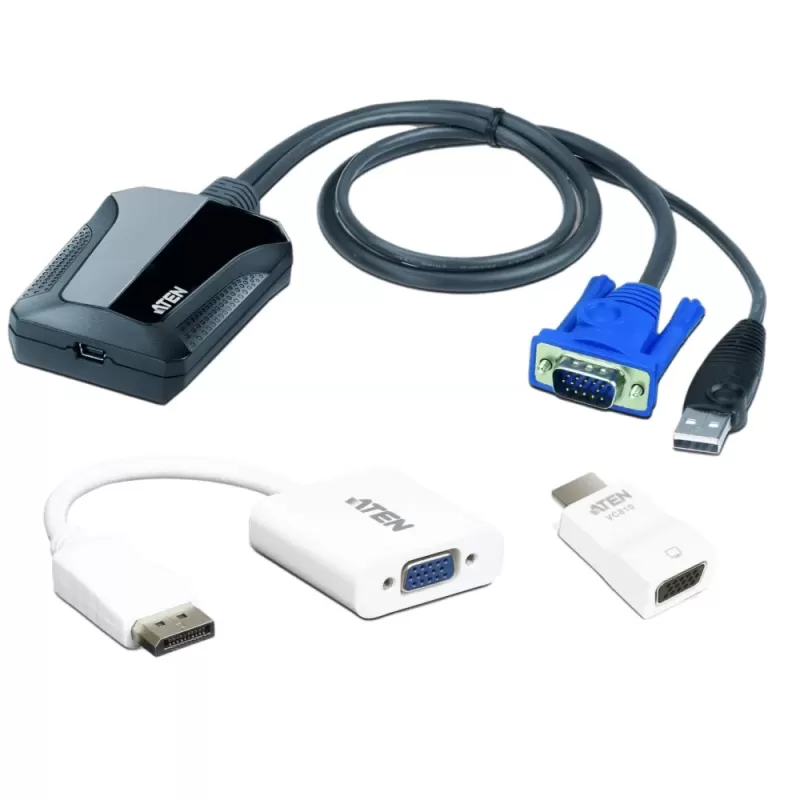מתג KVM ATEN Laptop USB KVM Console Crash Cart Adapter IT Kit CV211CP CV211CP צבע שחור