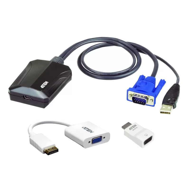 מתג KVM ATEN Laptop USB KVM Console Crash Cart Adapter IT Kit CV211CP CV211CP צבע שחור