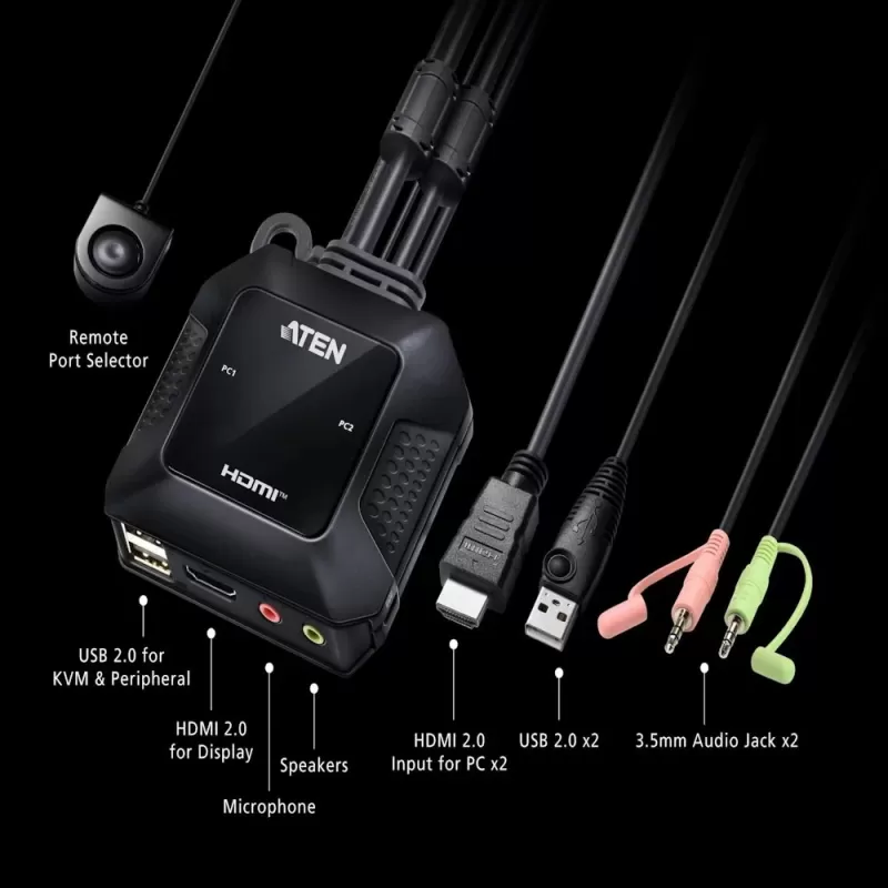 KVM switch ATEN CS22H 2 Port 4K HDMI USB KVM CS22H Color:black