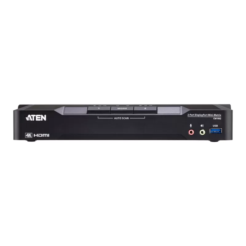 מתג KVM ATEN CM1942 2-Port 4K DisplayPort Dual Display Mini-Matrix Boundless CM1942 צבע שחור מתג KVM ATEN CM1942 2-Port 4K DisplayPort Dual Display Mini-Matrix Boundless CM1942 צבע שחור