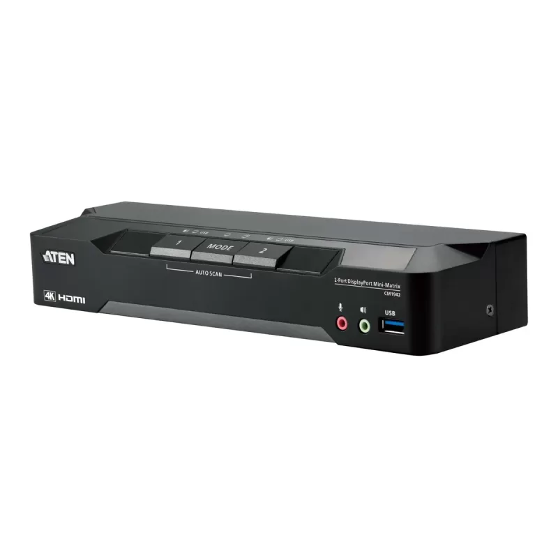 מתג KVM ATEN CM1942 2-Port 4K DisplayPort Dual Display Mini-Matrix Boundless CM1942 צבע שחור מתג KVM ATEN CM1942 2-Port 4K DisplayPort Dual Display Mini-Matrix Boundless CM1942 צבע שחור