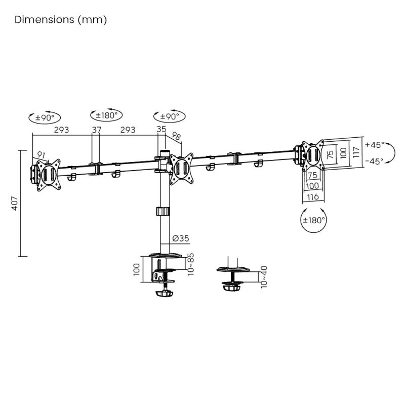 Кронштейн для монитора Lumi Desk Arm for 3 Monitors 17-27 LDT66-C034 Кронштейн для монитора Lumi Desk Arm for 3 Monitors 17-27 LDT66-C034
