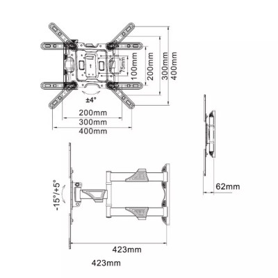 מתקן תליה למסך Gold Touch TV Monitor Wall Mount AR-WM444 צבע שחור.. מתקן תליה למסך Gold Touch TV Monitor Wall Mount AR-WM444 צבע שחור..