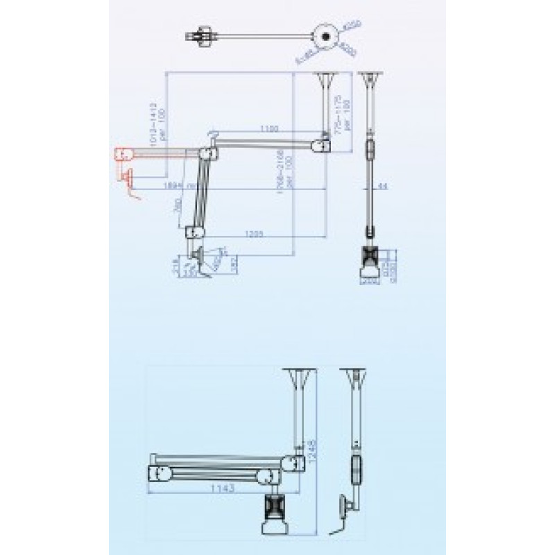 Medical and Hospital Monitor Arm Ceiling Mount up to 8kg IPPON IPMA98104CE