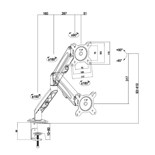 זרוע שולחני למסך מחשב Gold Touch Gas Spring Monitor Arm AR-110D צבע שחור..