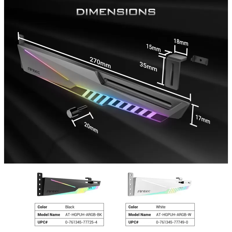תומך לכרטיס מסך Antec GPU Holder Dagger RGB שחור 0-761345-77725-4