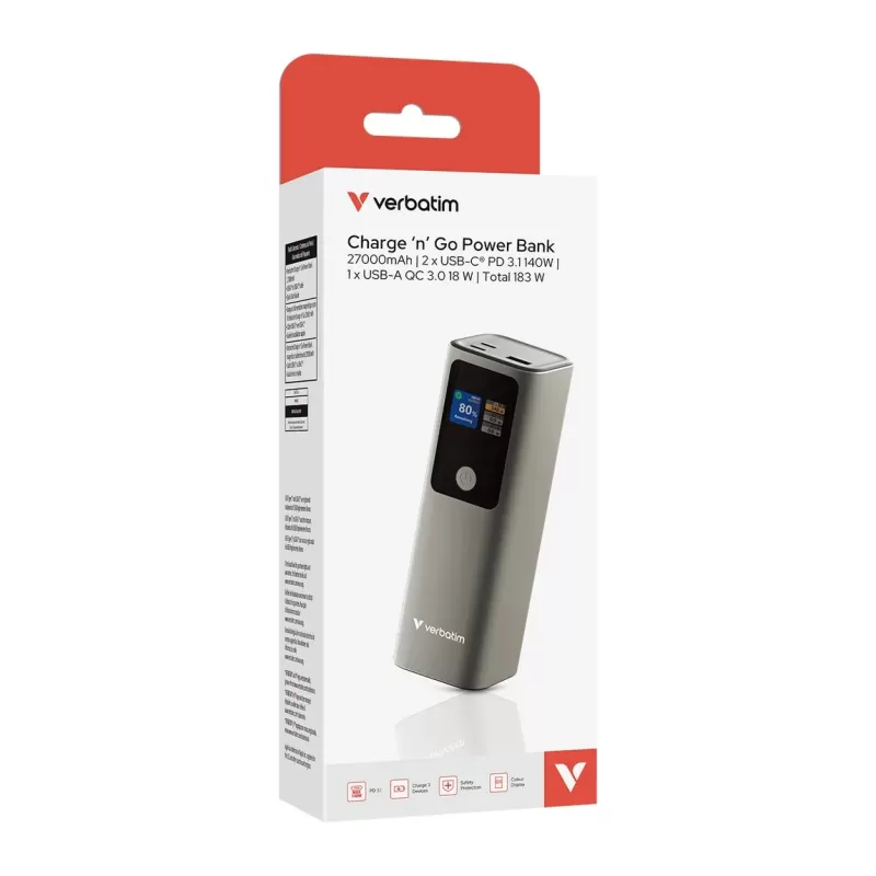 מטען נייד Verbatim Charge 'n' Go Power Bank 27000mAh 32269