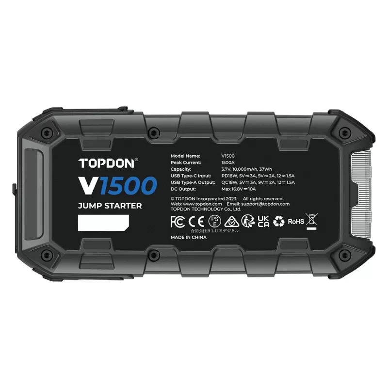 Переносная аварийная батарея для запуска автомобиля TOPDON V1500 Цвет:чёрный
