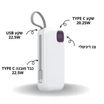 מטען נייד Qliq E32B 20000mAh Quick Charge 22.5E/66W E32B צבע לבן