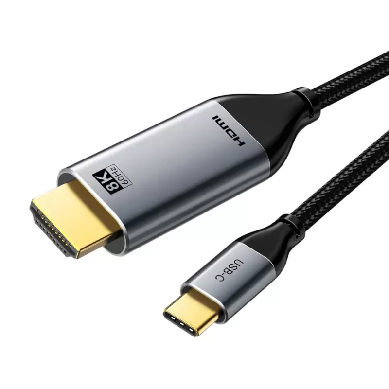 כבל CABLETIME USB-C to HDMI 8K/60Hz 2m CC13L צבע שחור, כסוף כבל CABLETIME USB-C to HDMI 8K/60Hz 2m CC13L צבע שחור, כסוף