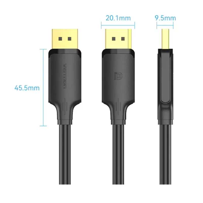 כבל Vention DP 1.2 4K/60Hz 21.6Gbps Gold Plated 1m HAKBF