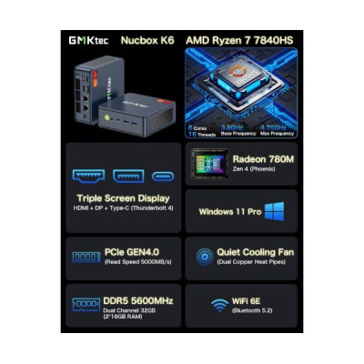 Mini PC GM1Ktec K6 R7 AMD Ryzen 7 7840HS 16GB SSD:1TB Windows 11 Pro Mini PC GM1Ktec K6 R7 AMD Ryzen 7 7840HS 16GB SSD:1TB Windows 11 Pro