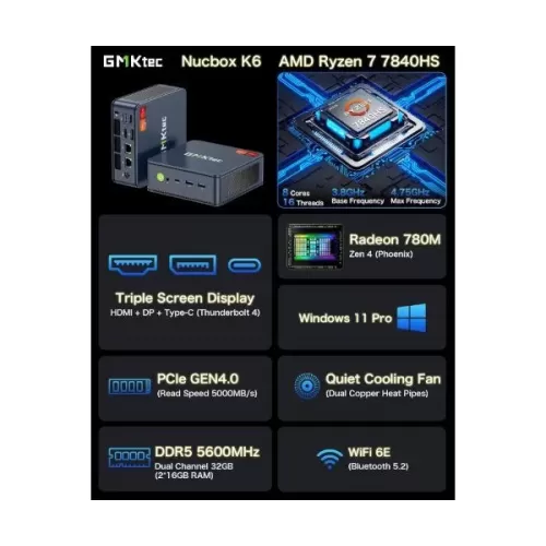 מחשב מיני GM1Ktec K6 R7 AMD Ryzen 7 7840HS 16GB AMD Radeon 780M SSD:1TB Windows 11 Pro מחשב מיני GM1Ktec K6 R7 AMD Ryzen 7 7840HS 16GB AMD Radeon 780M SSD:1TB Windows 11 Pro