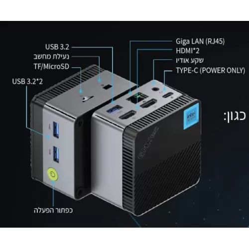 מחשב מיני GM1Ktec G5 Intel N97 12GB SSD:256GB Windows 11 Pro