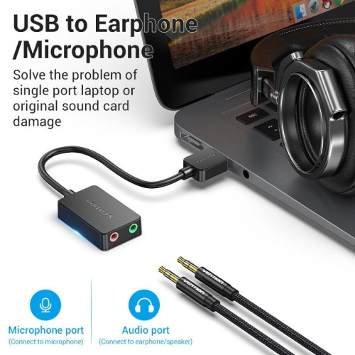 כרטיס קול חיצוני Vention USB-A to 3.5 Headphones + Mic Adapter CDYB0