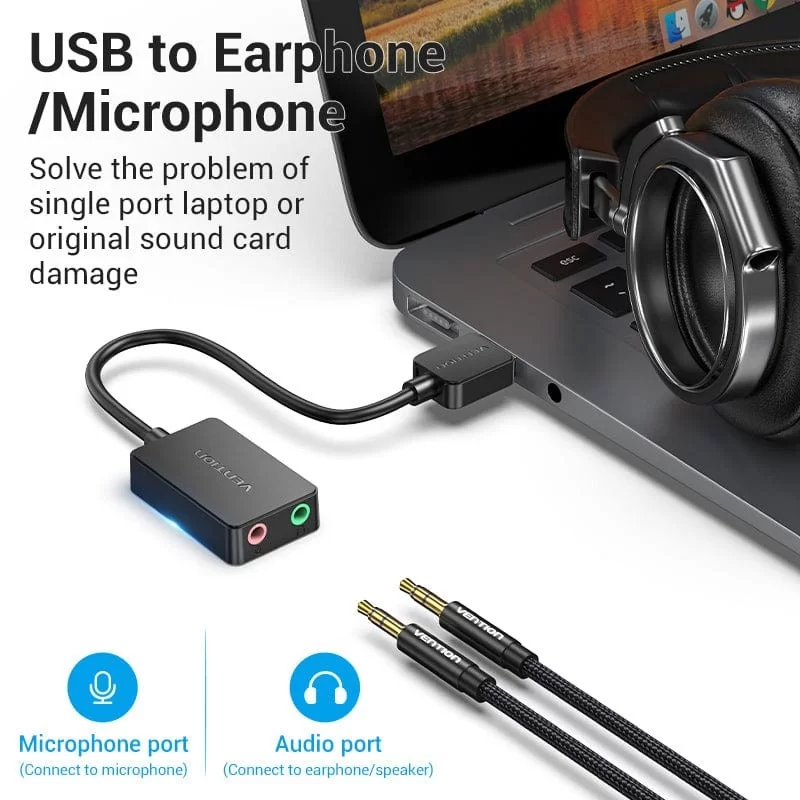 כרטיס קול חיצוני Vention USB-A to 3.5" Headphones + Mic Adapter CDYB0